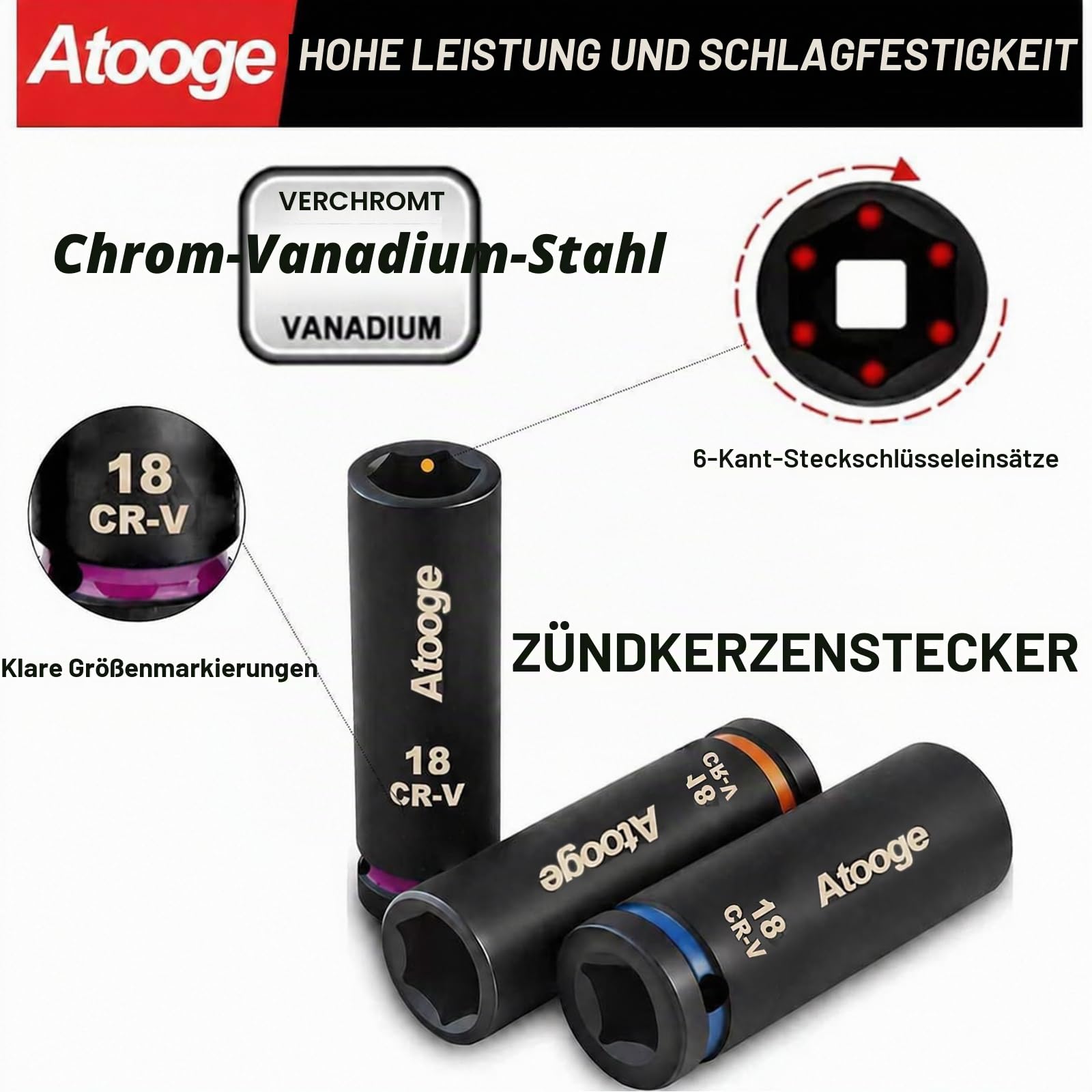 1/2-Zoll-Antrieb, 35-teiliges Schlag-Steckschlüssel-Set, 20 Stück kurz, 8–32 mm und 15 Stück tiefe 10–32 mm 6-Punkt-Stecknüsse, CR-V-Stahl, korrosionsbeständige Farbring-Stecknüsse für Auto, LKW