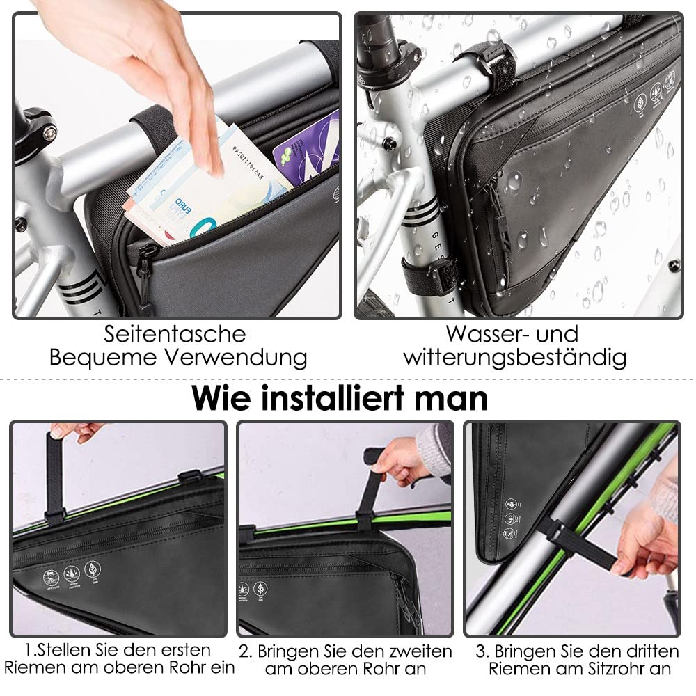Nasjac Fahrrad Rahmentasche Dreiecktasche, wasserdichte Rahmentasche Fahrrad, reflektierende Fahrradtasche Rahmen Werkzeugtasche mit große Kapazität für Mountainbike Rennrad E-Bike Gravelbike