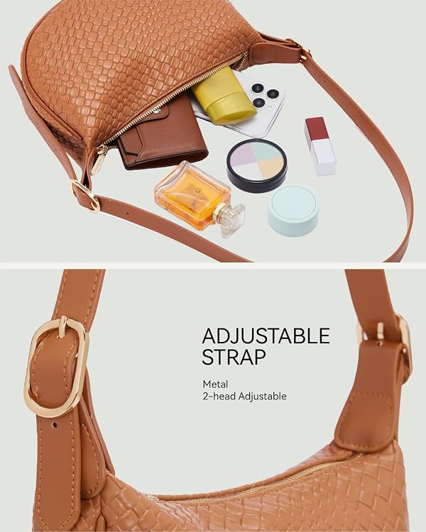 BOSTANTEN Purses for Women Crescent Crossbody Bag Vegan Leather Shoulder Hobo Handbag Adjustable Strap, Small Brown by BOSTANTEN - Used condition - Image 5