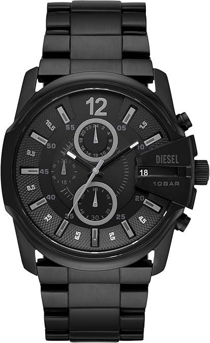 Diesel Master Chief Series Watch for Men, Three Hand Date Movement with Stainless Steel or Leather Strap