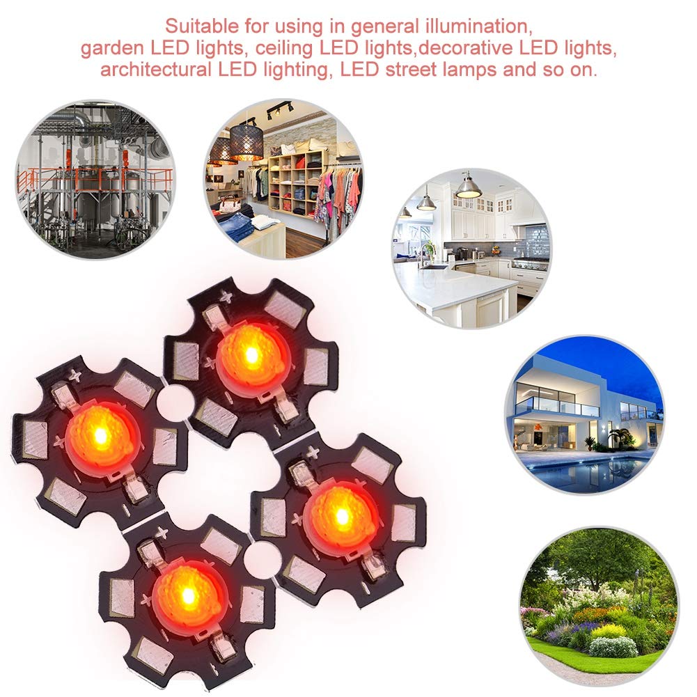 AUNMAS 3W High Power LED Lamp Beads Emitter Diode Chips with Aluminium Base for DIY Lighting Fixtures, Garden Ceiling Street Lamps (660NM)