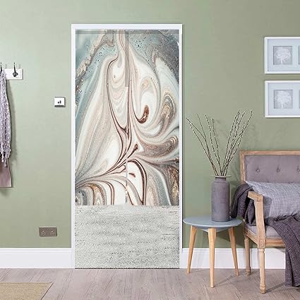 Amazon イースタンテクニック 抽象的なファンタジー大理石のテクスチャ パステルカラーのロマンチックな背景 デジタルアート オリエンタルパターン 目隠し キッチン 玄関 のれん 幅72cm 丈1cm 麻風グリーン無地和風高級 のれん 目隠しロング暖簾 のれん