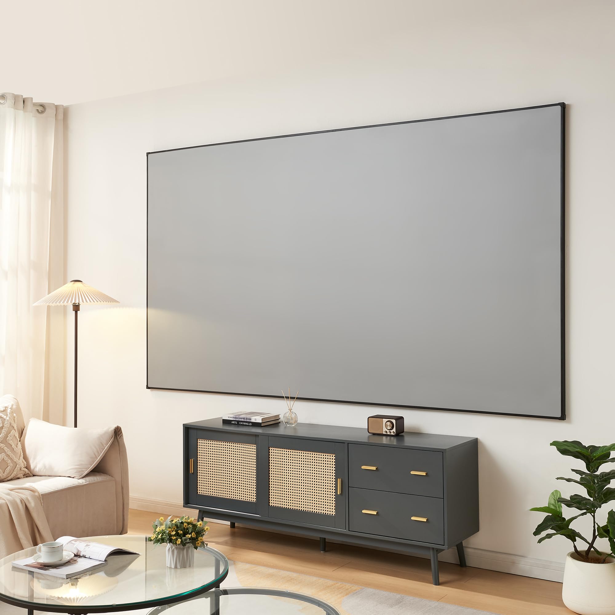 [en.casa] Pantalla de Proyección Väkhoga Instalación Mural Pantalla para Full HD 4K 8K HDR Proyector con Marco 120 Pulgadas 16:9 ARL 266 x 149 cm Cine en Casa Oficina Gaming Gris