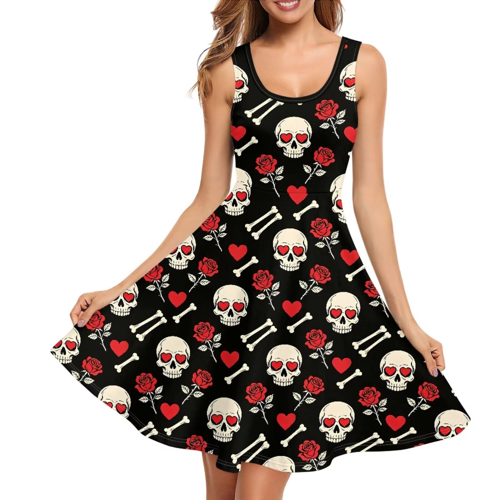Women Stylish Tank Dresses Sleeveless Round Neck Midi Casual Dress with Pocket for Summer