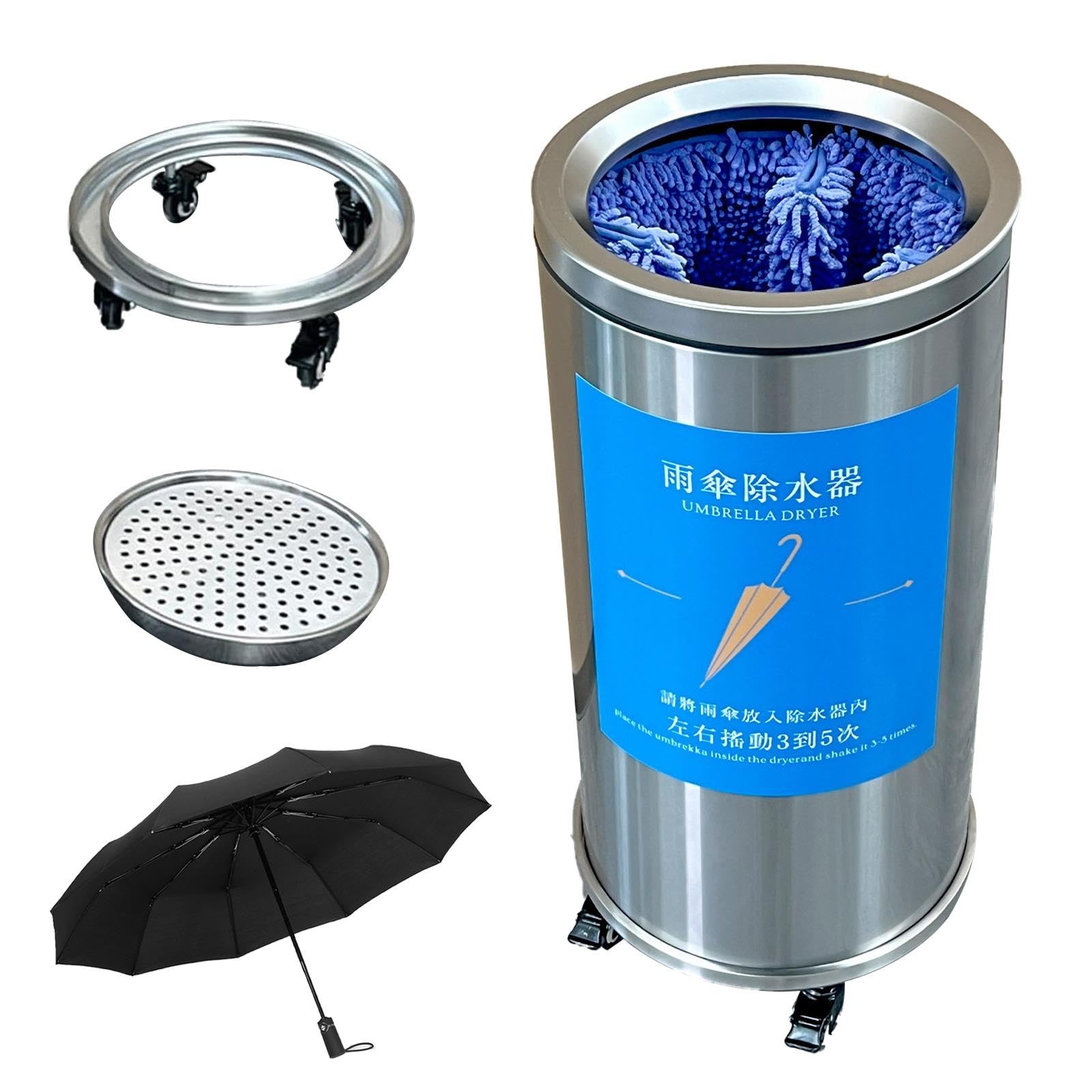 Sèche-parapluie Humide Rond, Dissolvant D'eau De Pluie Avec 4 Roulettes
