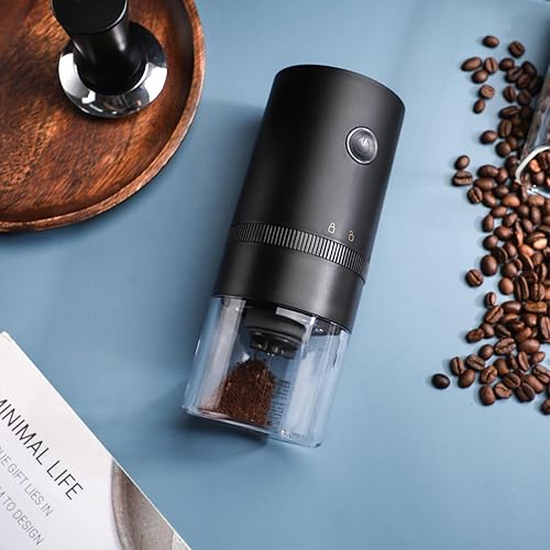 Miniatura 5 de Molinillo de café eléctrico con rebabas cónicas de acero inoxidable, portátil, molinillo de café compacto con ajustes ajustables precisos (blanco)