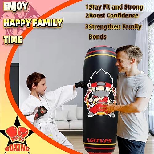 Miniatura 4 de Juego de saco de boxeo inflable, saco de boxeo de 66 pulgadas para niños y niñas de 8 a 12 años con guantes de boxeo para niños, súper bomba de