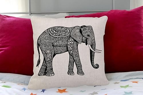 Miniatura 4 de IBILIU Fundas de almohada de elefante tribal de 18 x 18 pulgadas, diseño de elefante étnico, diseño floral, color blanco y negro, fundas de cojín