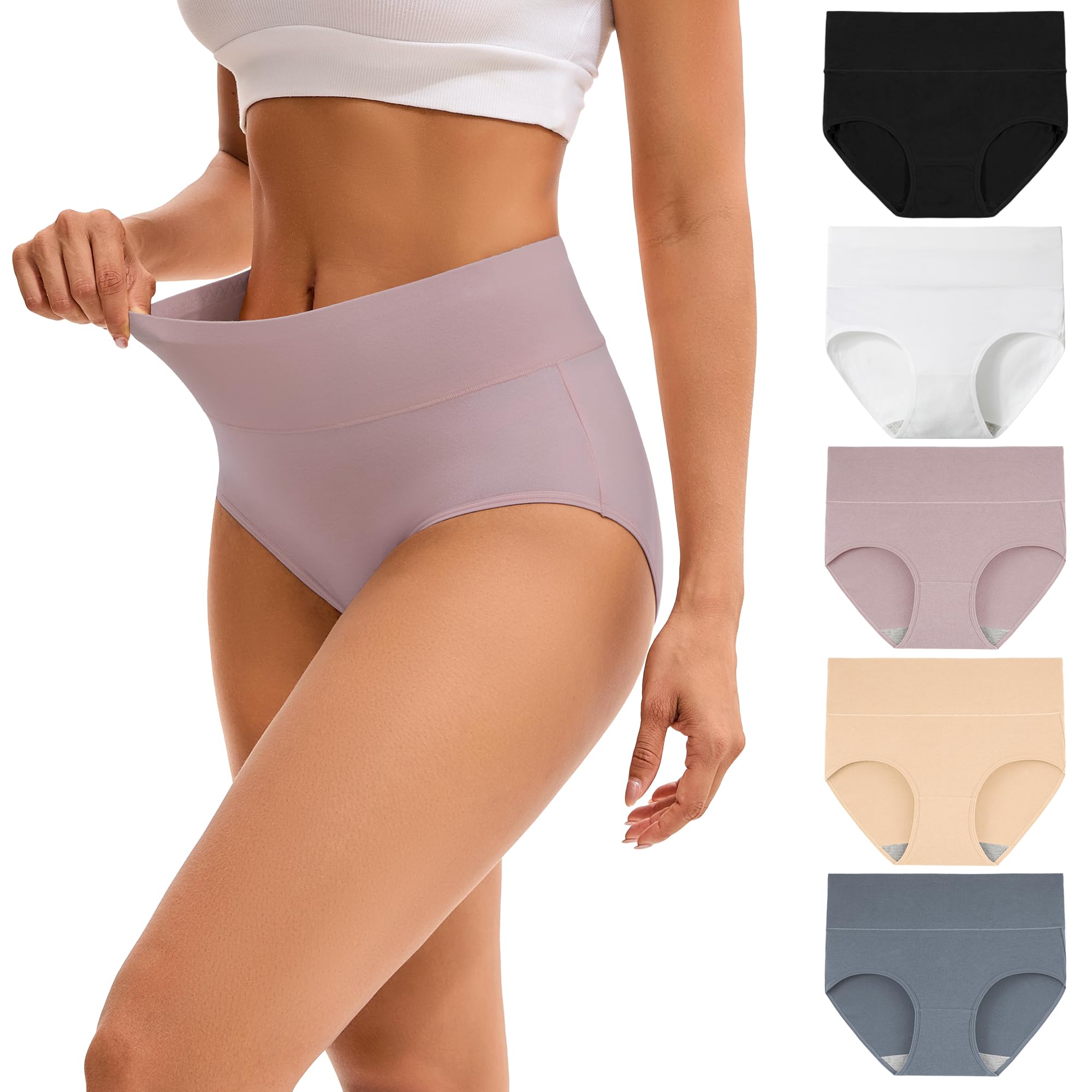 Photo 1 of INNERSY Women's High Waisted Underwear Cotton Panties Regular & Plus Size 5-Pack(2XL,Light Mist)