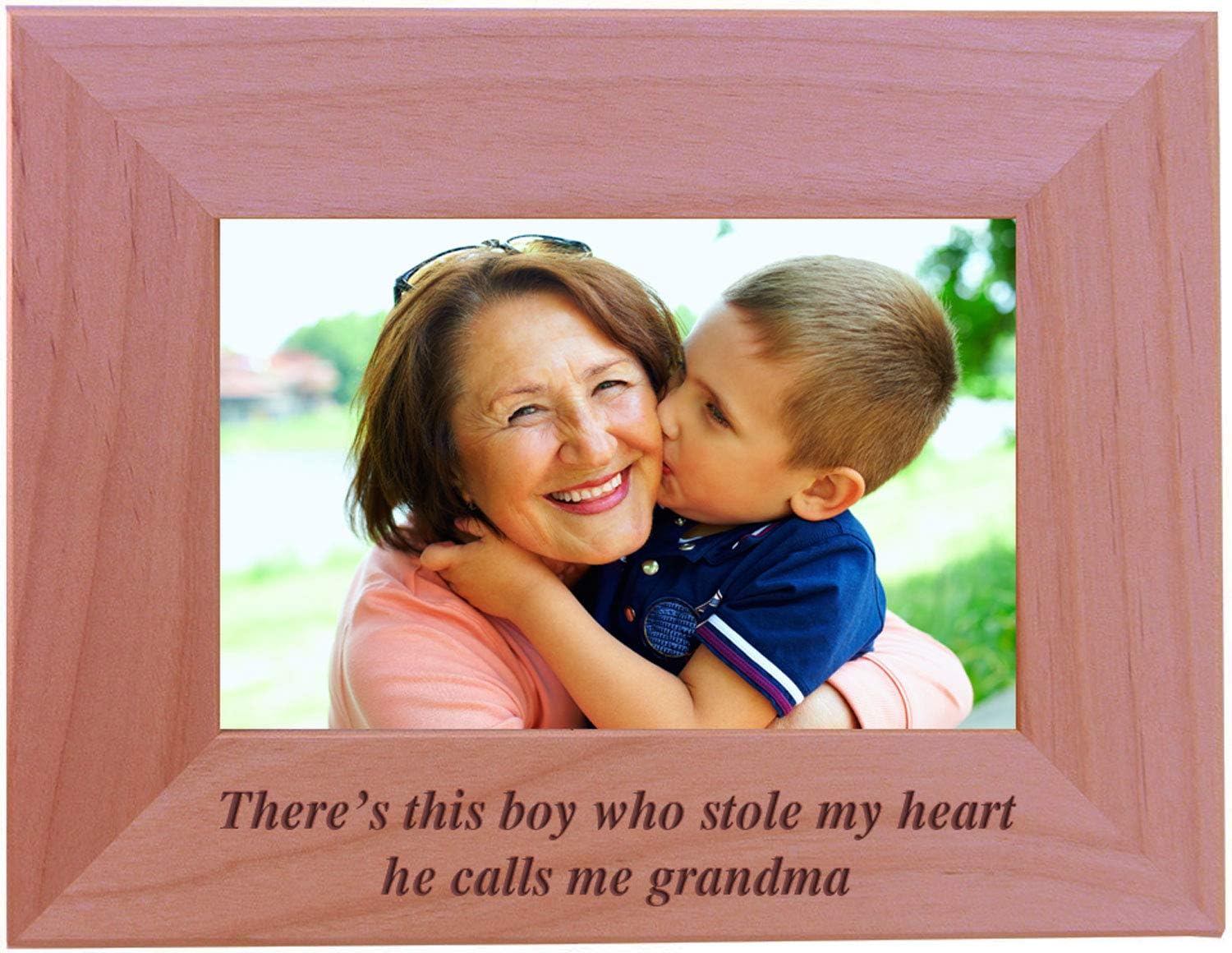 CustomGiftsNow There's This boy who Stole My Heart he Calls me Grandma - Engraved Wood Picture Frame (4x6 Vertical)