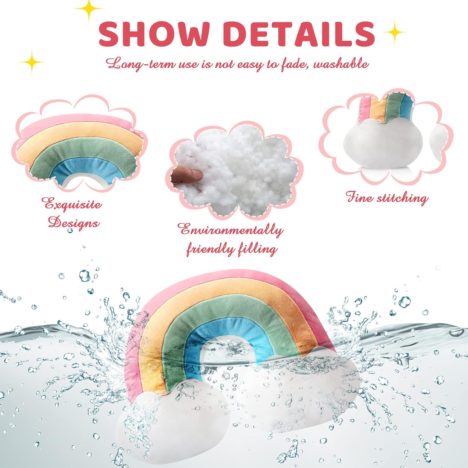 Queekay 3 Pcs Moon Star Cloud Cushion Soft Plush Pillow Nursery Stuffed Throw Cushion Kids Cute Children Pillow for Baby Room Reading Nook Decorations Gift(Cute Style)