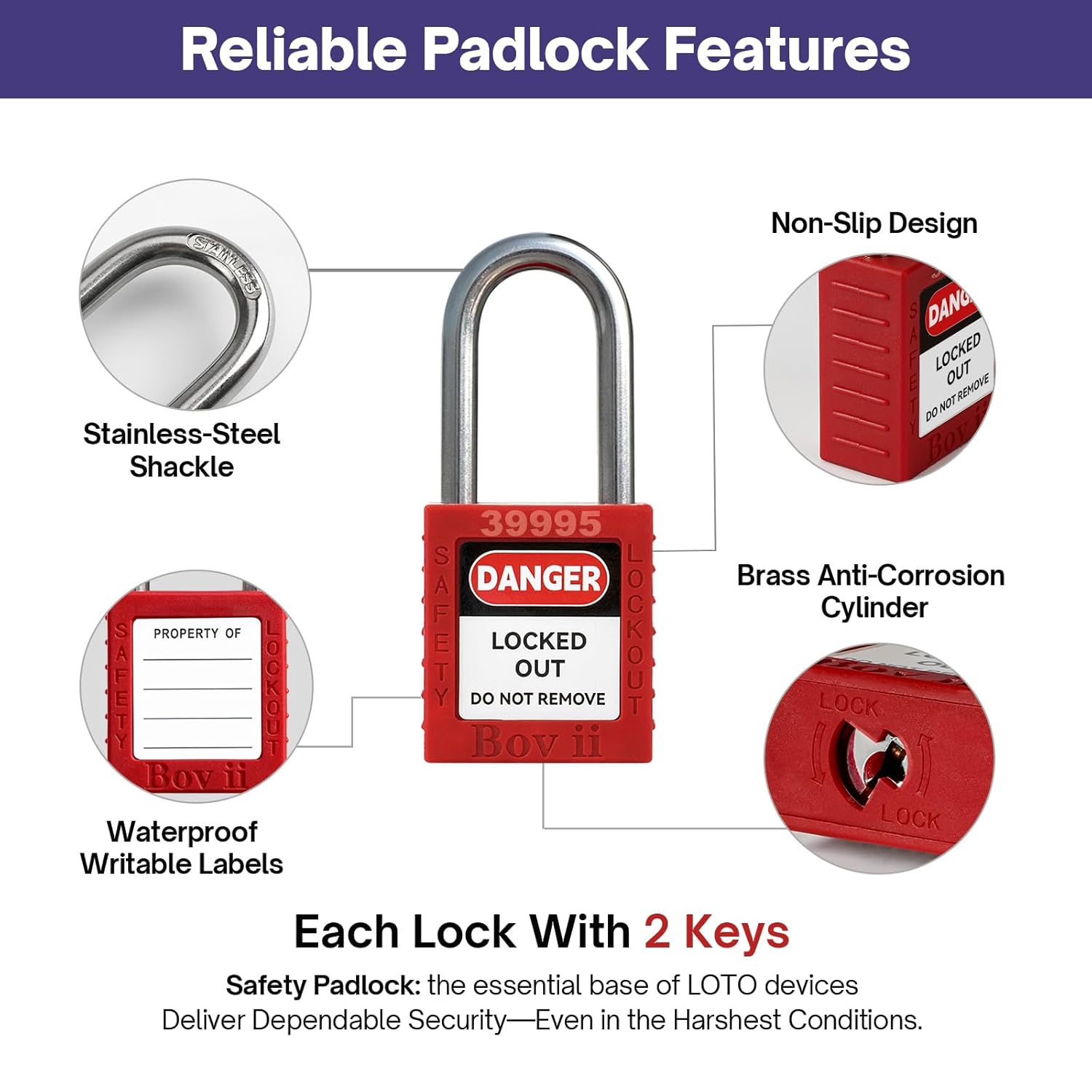 Lockout Tagout Kit Electrical Loto- Hasps, Clamp on and Universal Multipole Circuit Breaker Lockouts，4 Loto Safety Padlocks, Tags, Nylon Ties with Pocket Bag, Keyed Different, 7131R