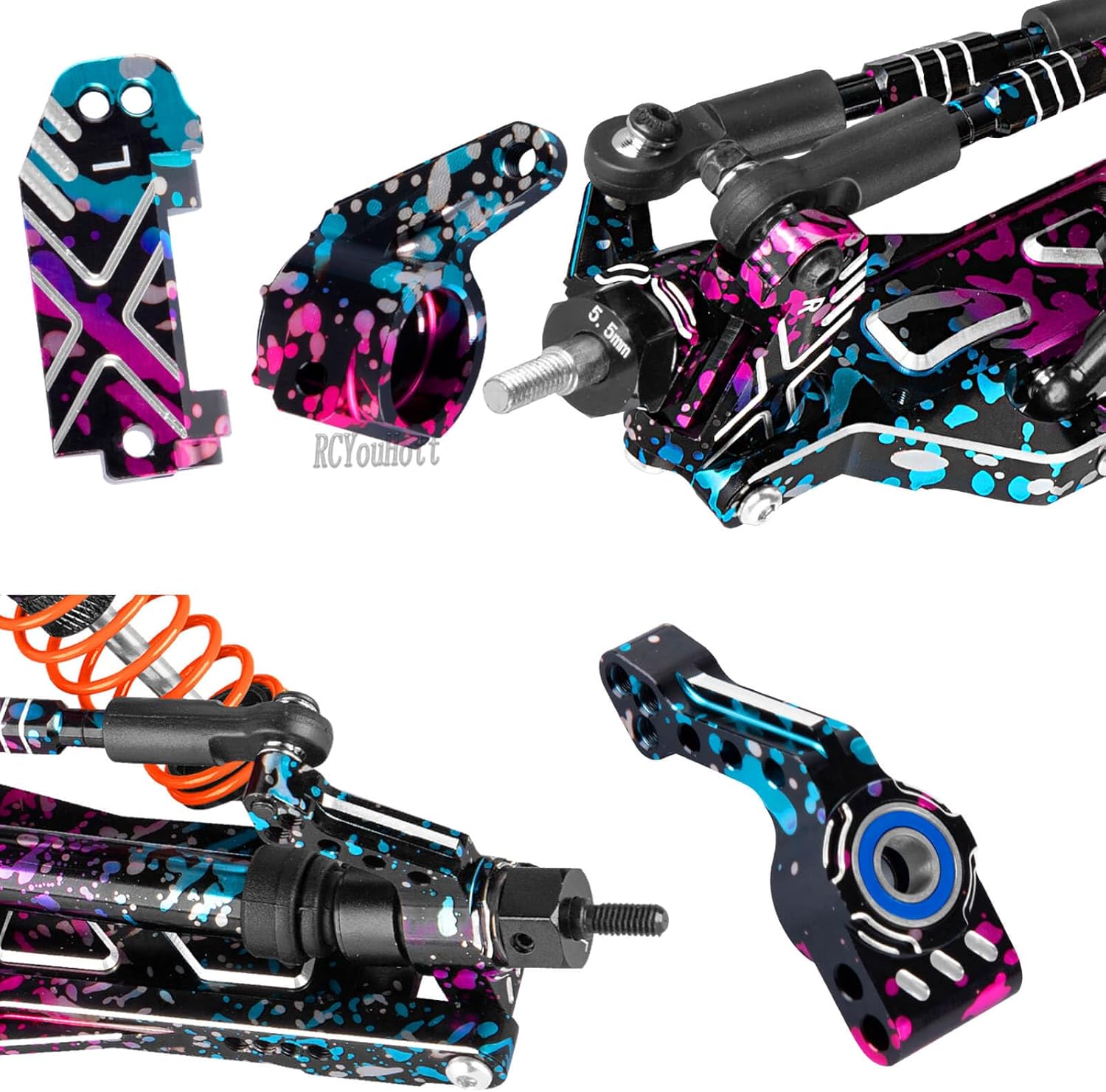 RC Upgrades Part for 1/10 Rustler 2WD (VXL),Stampede 2WD (VXL),Aluminum Suspension Arms/Caster Block/Steering Blocks/Rear Stub Axle Carriers/RC Shock Absorber with Spring,Colorful
