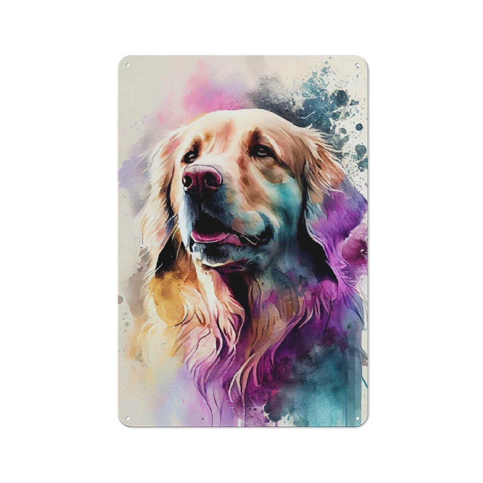 Junmoney Golden Retriever Watercolo Metal Sign 30X20cm With For Pub Or Café, Retro Decor, For Cooler-Month Interiors With Retro Character