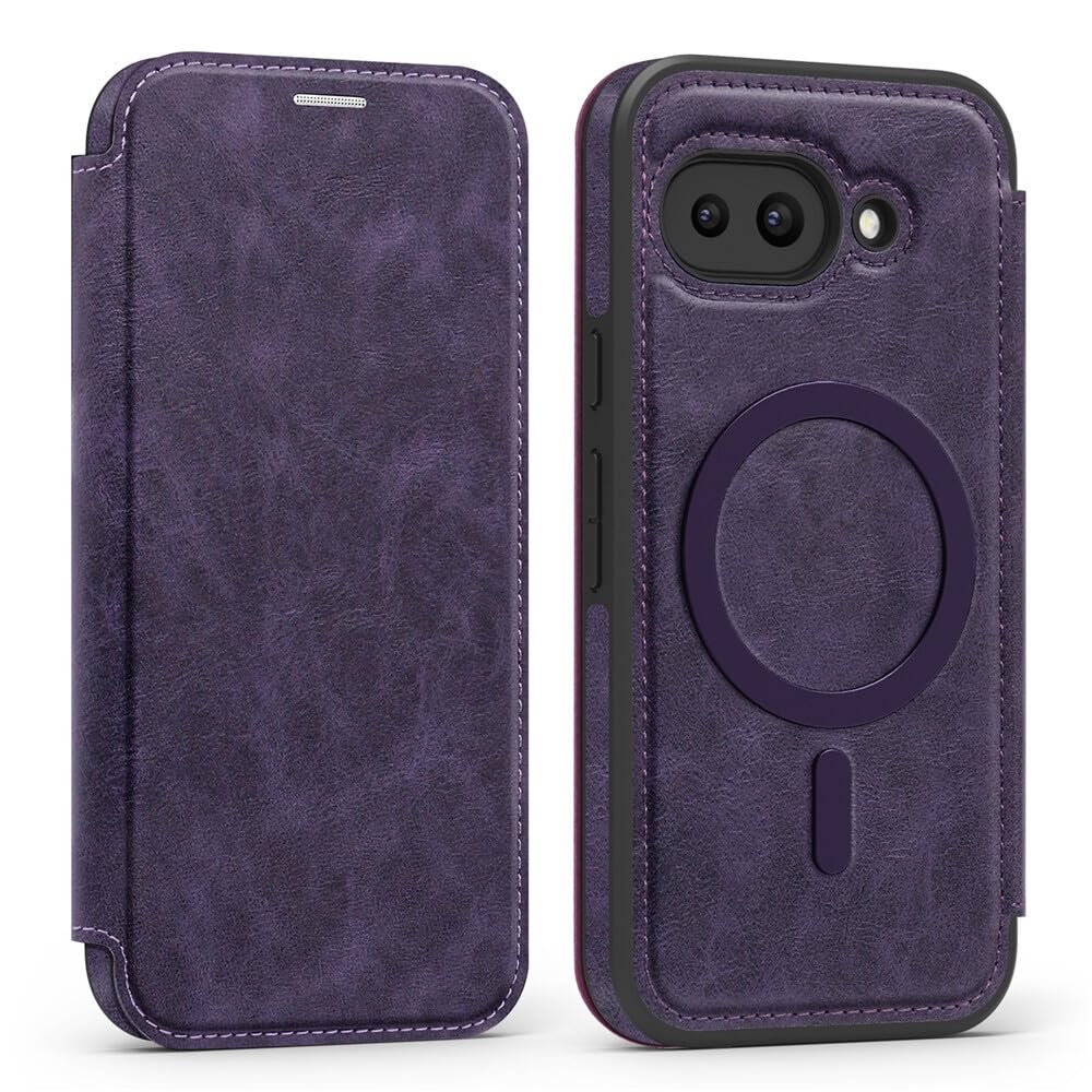 Housse Google Pixel 9 violette en cuir véritable style portefeuille de haute finition - 8