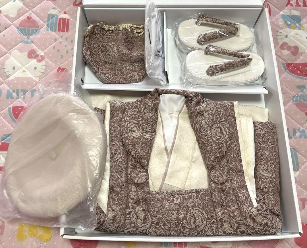 新品　七五三 3歳 被布セット　フルセット ジャガード　アイボリー 七五三 着物 3歳 女の子 ブランド被布セット 芸艸堂「オフホワイト 椿