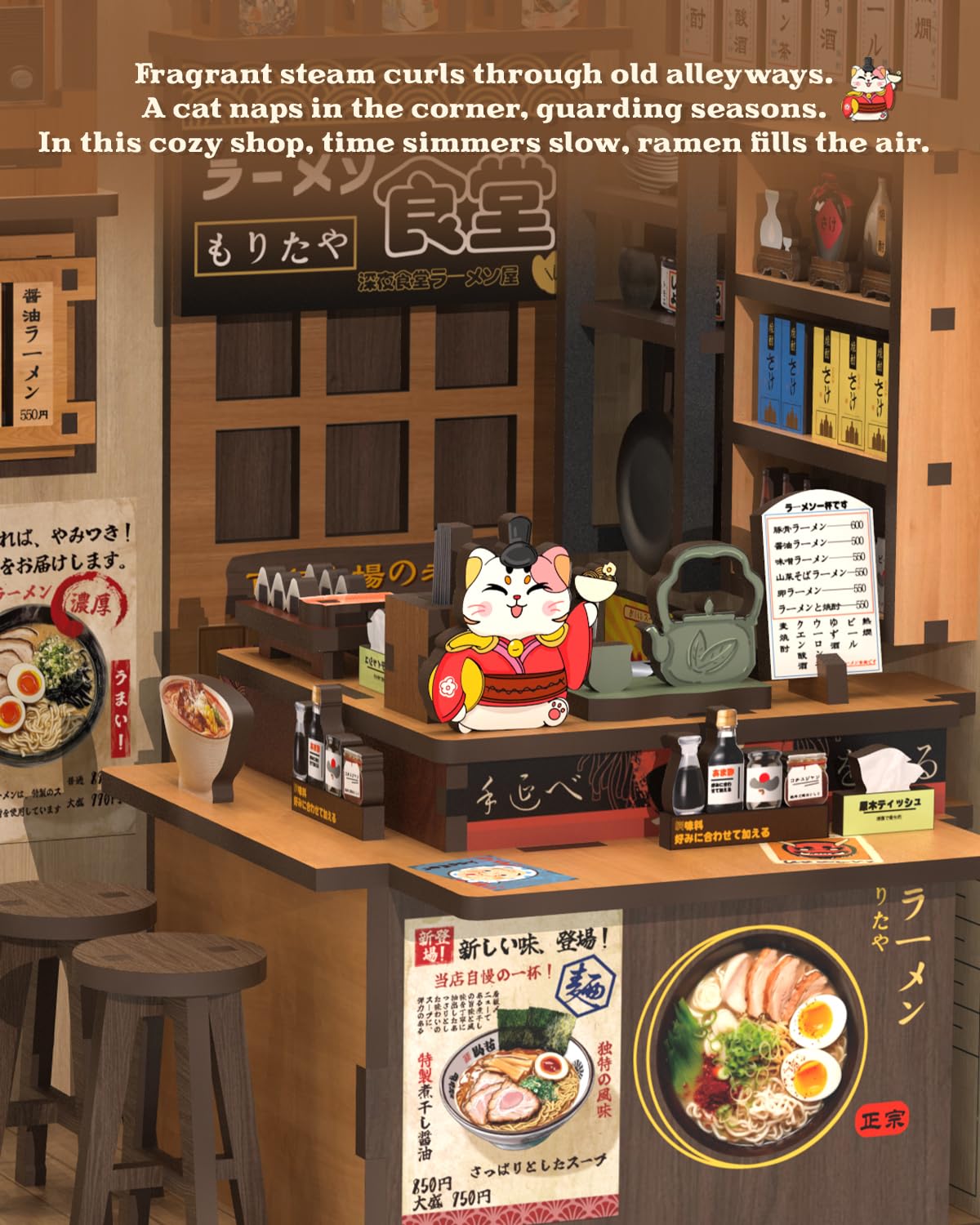 CUTEBEE Book Nook Kit - DIY Casa Delle Bambole in Miniatura DIY per Adulti, Tema Ramen Giapponese Miniature da Costruire di Legno, Regali Unici per Familiari e Amici (Morita-Ya)