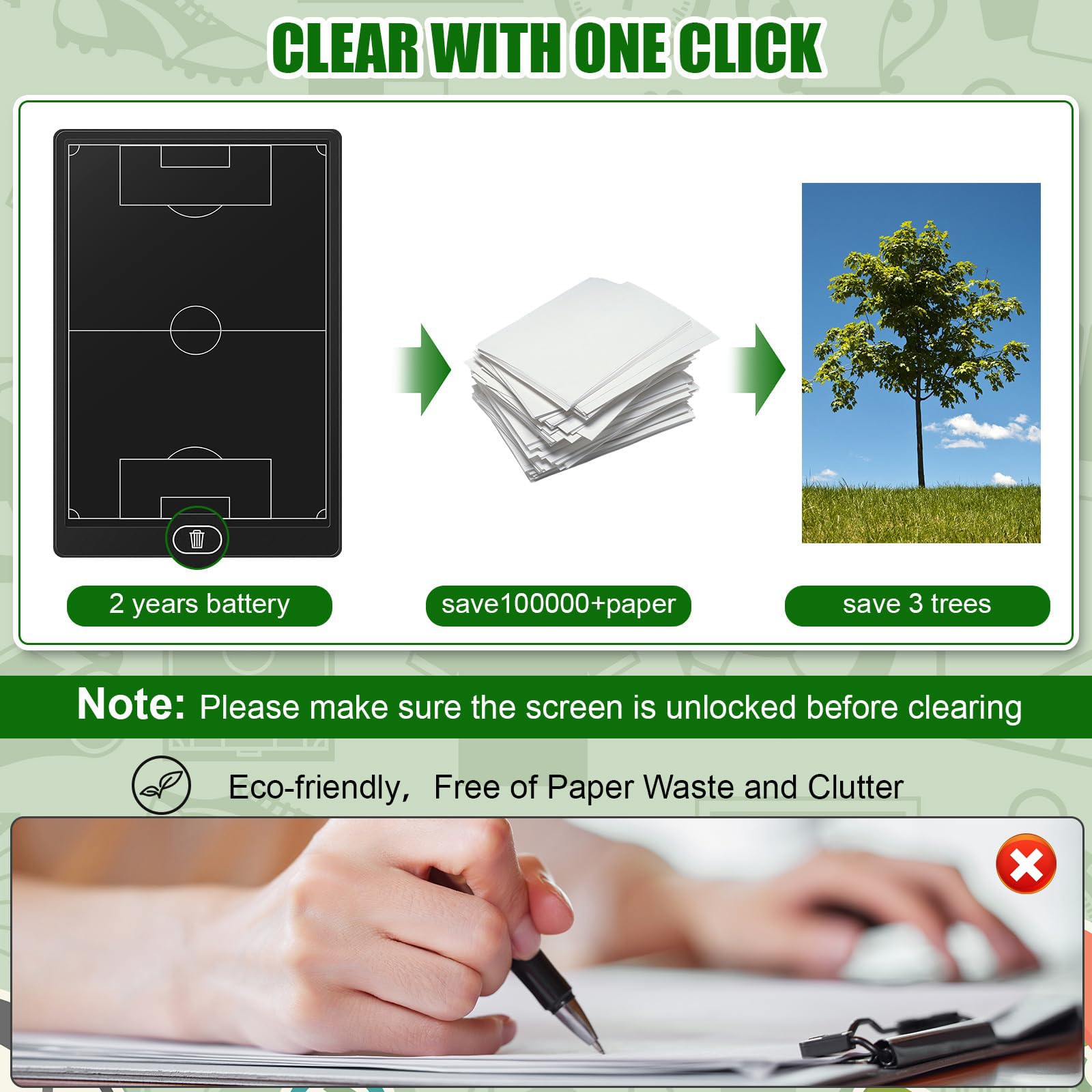 Lavagna Tattica Calcio 40,6 cm & Board LCD Allenatore - Lavagna Digitale Riutilizzabile Grande con Blocco per Allenatori e Giocatori di Football
