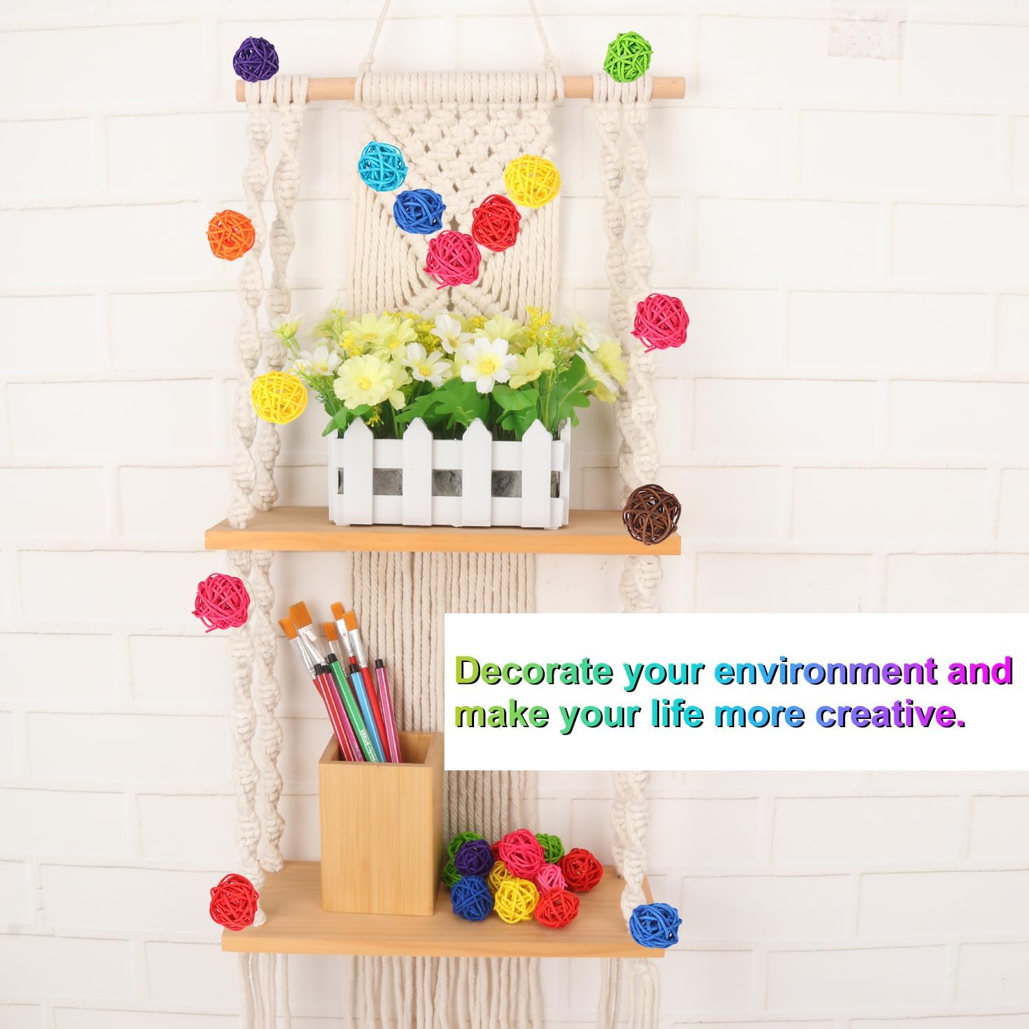 100 PCS 1.2 inch Coloured Decorative Wicker Rattan Balls, Wicker Dried Vine Balls for Party Wedding, Table Decoration and Home Décor