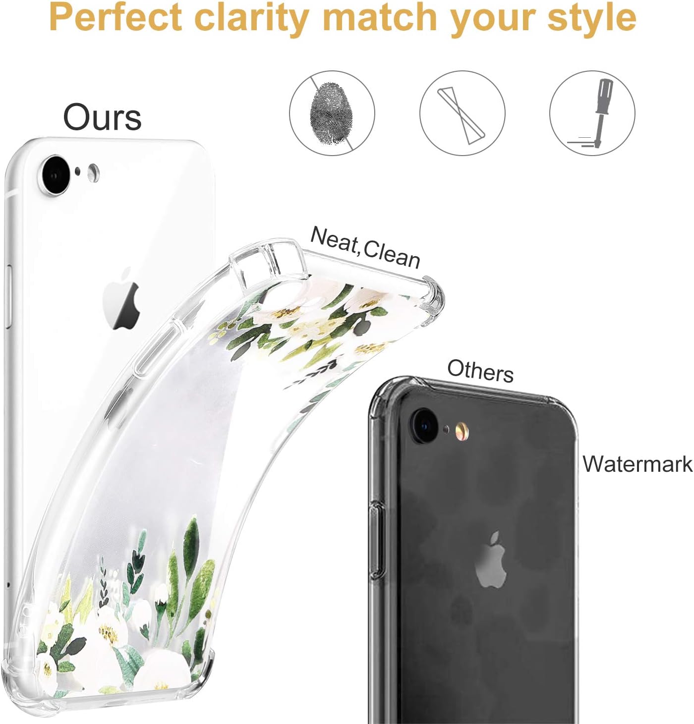 LTWQLing Clear Flower iPhone SE 2020 Case/iPhone 8 Case/iPhone 7 Case, Soft TPU Silicone Ultra-Thin Slim Fit Transparent Woman Flowers Flexible Cover for 4.7" iPhone SE2/7/8(White Rose)