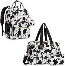 Travel Duffle Bag for Women + Diaper Bag Backpack (Cow Print)
