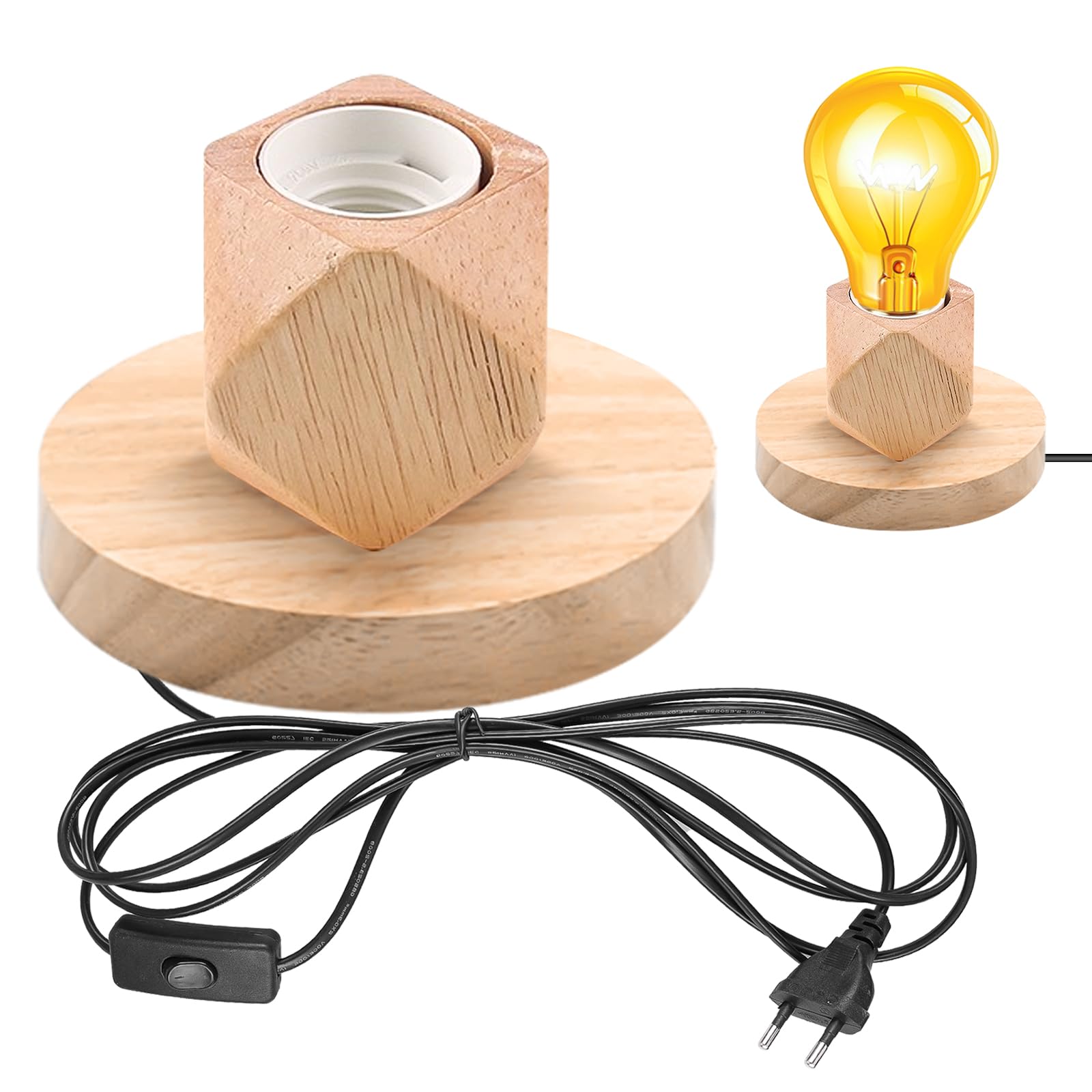 GBKDQQ Lámpara de escritorio portalámparas E27 con interruptor cable, lámpara de mesa E27 de madera y plástico, base de madera EU-Plug E27, perfecta para dormitorio, sala de estar, oficina (sin