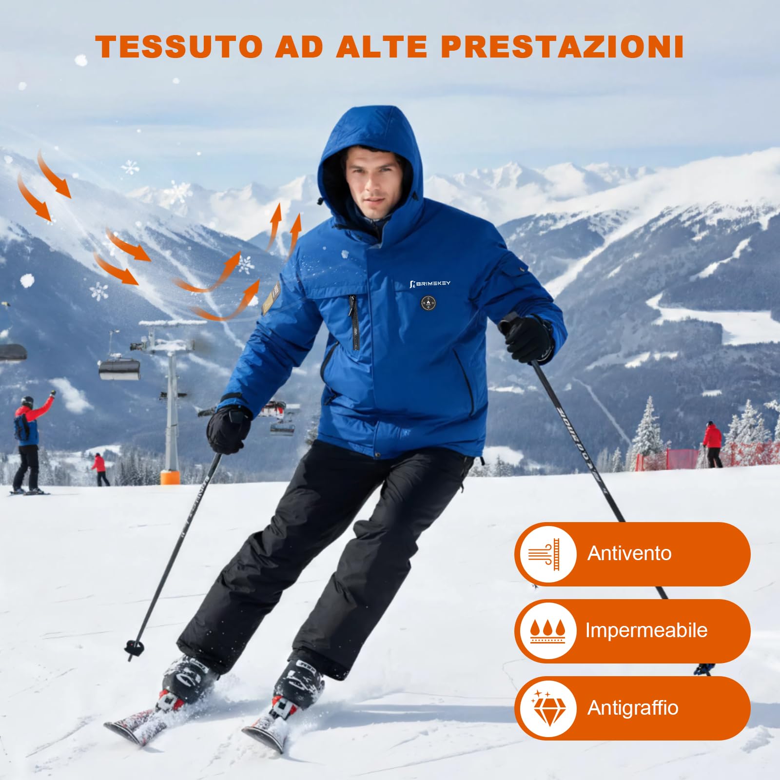 Giacca Riscaldata Uomo ad Interno in Fleece, Batteria HD 20000mAh 7.4V, 6 Zone Riscaldanti e 3 Temperature, Giacca Impermeabile Antivento per Sci