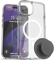 Vista 7 de ENCASED Funda transparente para iPhone 15 con agarre magnético extraíble, soporte plano plegable para teléfono (compatible con MagSafe)