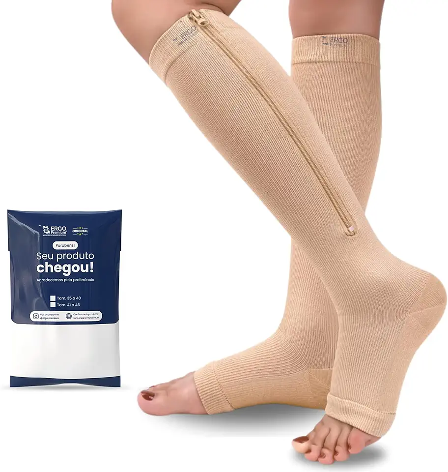 Meia de Alta Compressão com Zíper Ortopédica| Combate Inchaço, Má Circulação e Varizes com Conforto e Segurança – Ideal para Idosos, Cano Alto, Alívio Imediato e Fácil de Usar