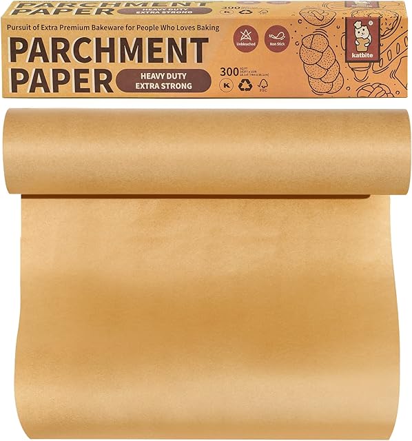 Katbite Parchment Paper Heavy Duty Unbleached Baking Parchment Roll, 38CM x 74M, Non Stick Baking Paper Roll for Baking, Cooking, Freezing, for Oven, Kitchen, Air Fryer, Freezer, Pastry