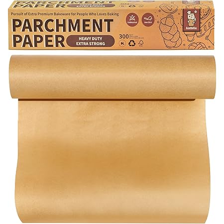 Katbite 15in x 242ft, 300 Sq.Ft Unbleached Parchment Paper Roll for Baking, Parchment Baking Paper with Serrated Cutter, Non-stick Longer Parchment Roll for Cooking, Air Fryer, Steaming, Bread