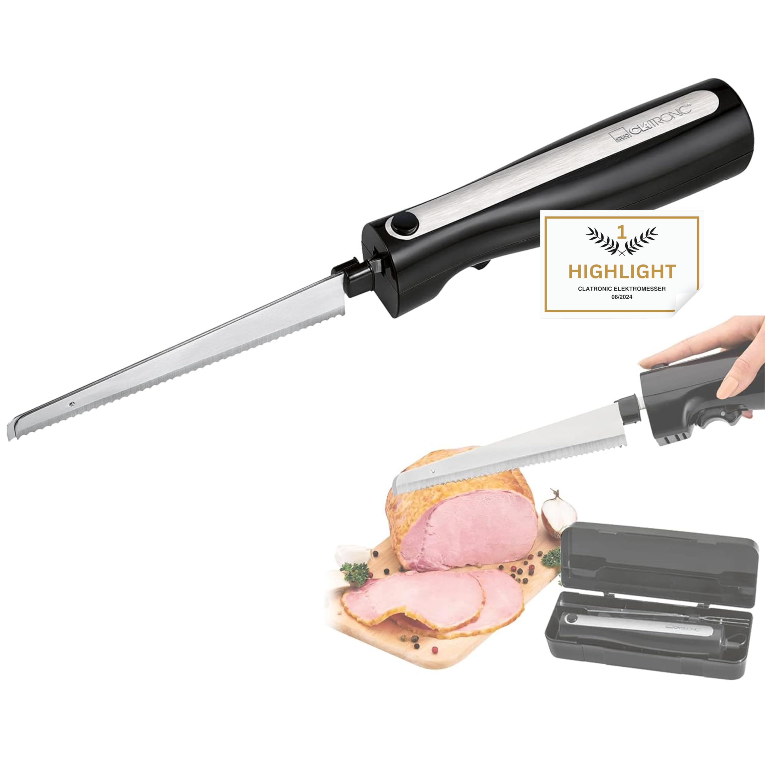 Couteau électrique de cuisine pour viande, couteau électrique pour aliments congelés (lame en acier inoxydable, lame dentée, couteau à pain, 120 W, noir)