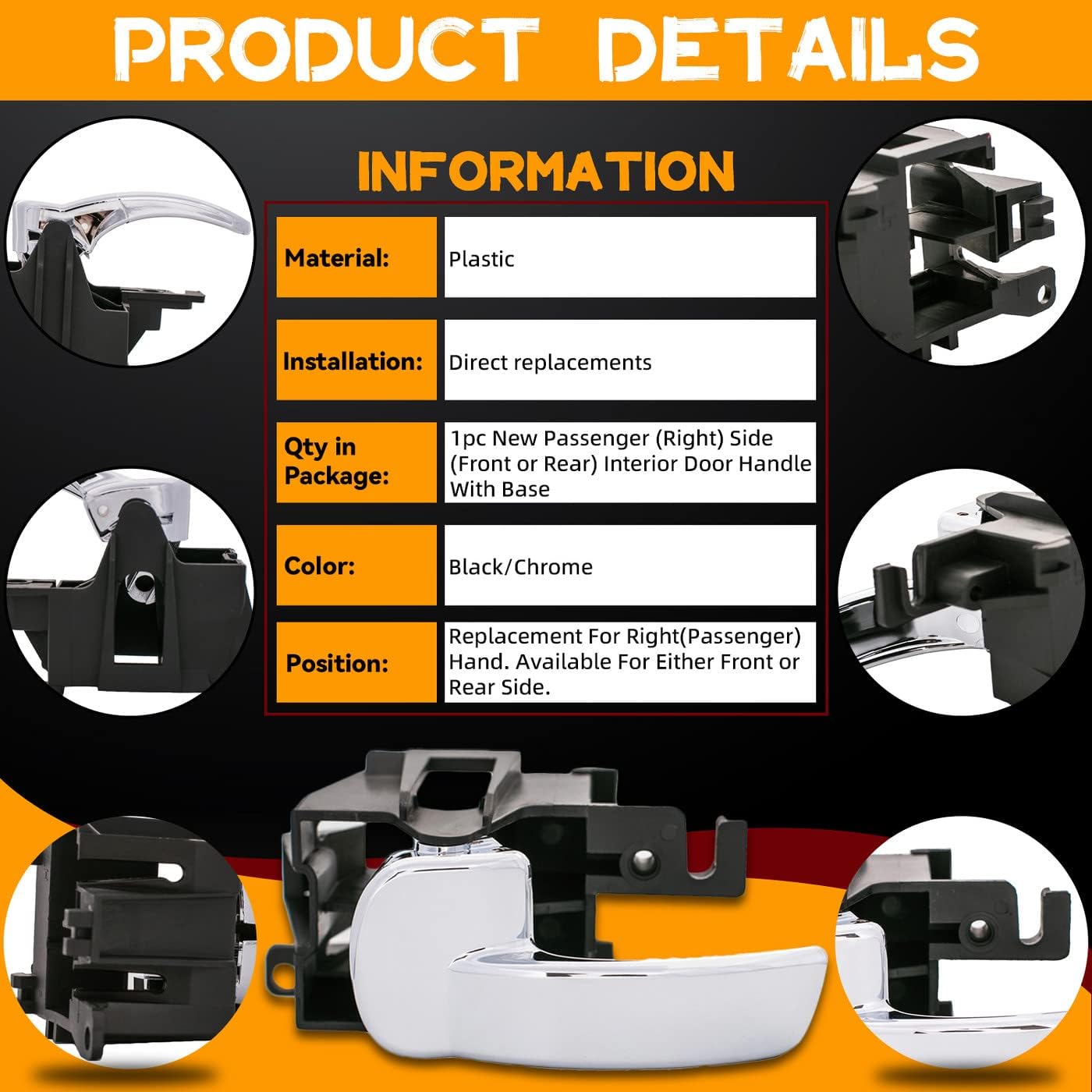 New 1pc Compatible with 05-12 Pathfinder 05-15 Xterra 2015 Frontier Passenger Right Side (Front or Rear) Black/Chrome Lever Interior Door Handle
