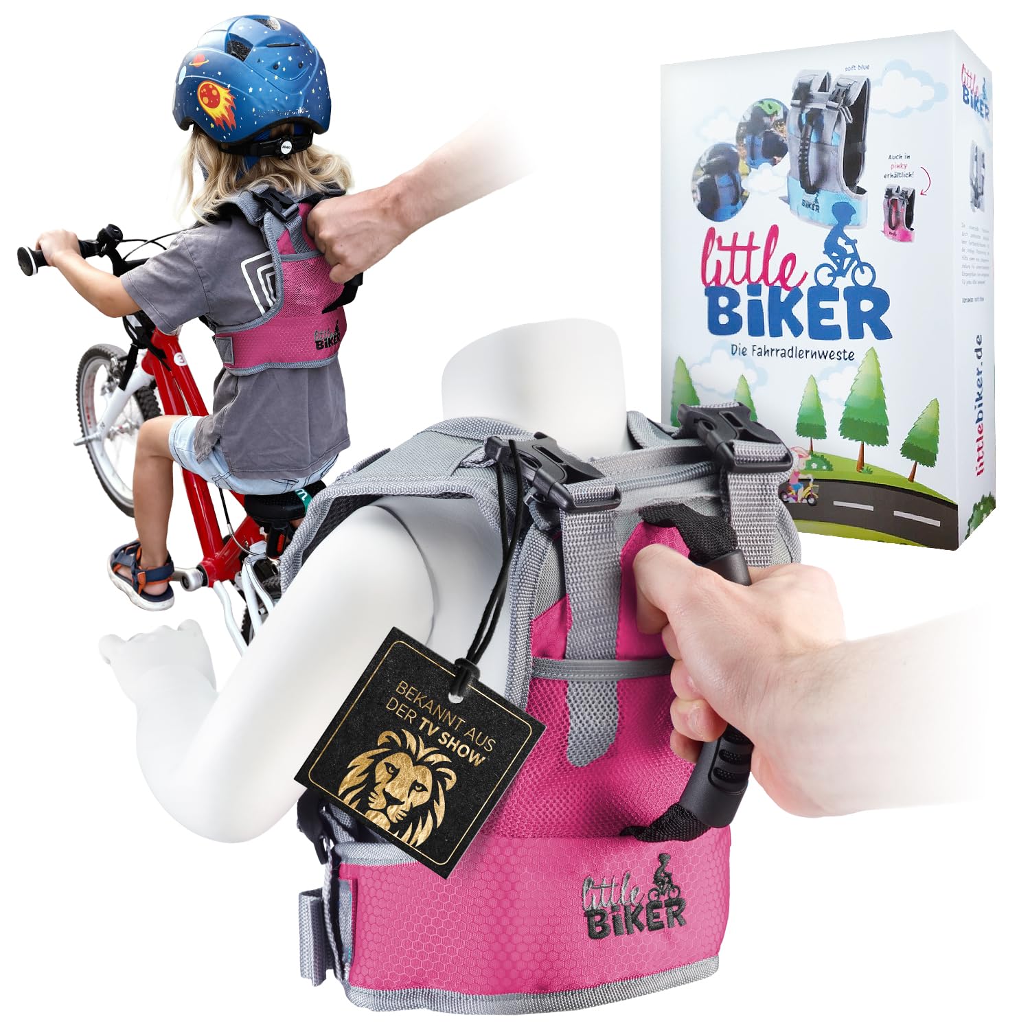 Little Biker Kids Learning Aid Vest with Handle, Cycling Learning, Balance Bike, Inline Skating, Skiing, Ice Skating, Roller Skating, Adjustable (Pinky)