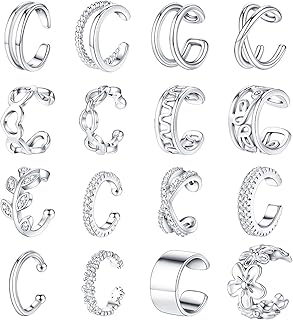 Jewdreamer 16Pcs Ear Cuffs for Women Non Piercing 14K Golded Silver Ear Cuffs Earrings