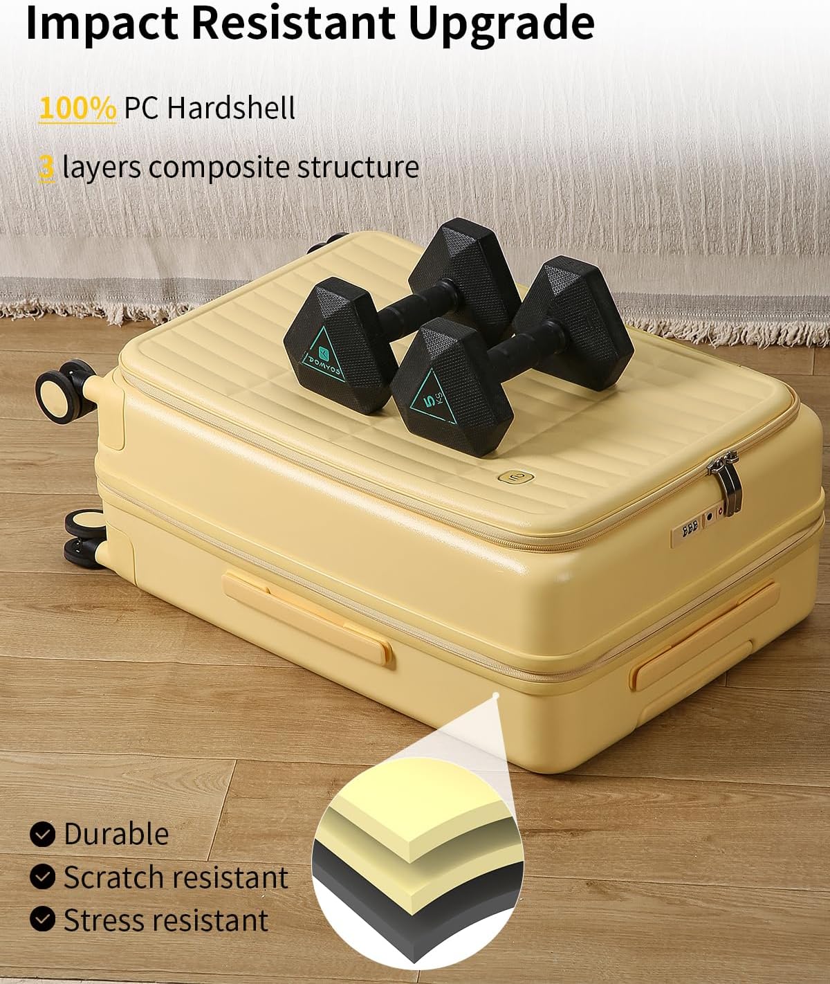 aji Expandable Top Open Carry On Luggage 22x14x9 Airline Approved, 20 Inch Hard Shell Carry On Suitcase with Spinner Wheels,Travel Small Luggage for Women Men,Cheese Yellow - Image 6