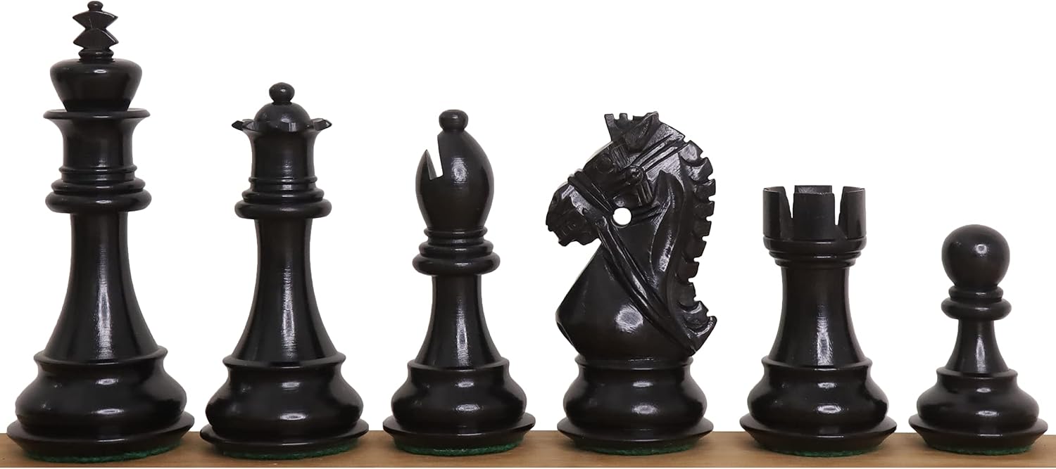 Royal Chess Mall - 4" Bridle Staunton Luxury Chess Pieces Only Set - Ebony Wood & Boxwood