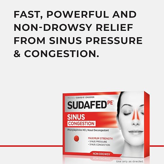 Sudafed PE Congestion and Sinus Pressure Relief Tablets, Non-Drowsy Maximum Strength Nasal Decongestant with Phenylephrine HCI, 36 ct (Pack of 2)