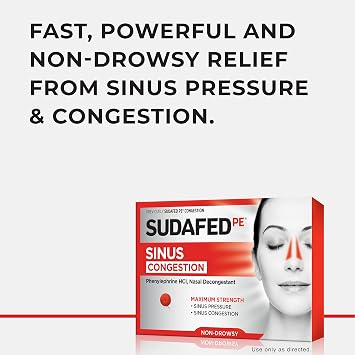 Sudafed PE Congestion and Sinus Pressure Relief Tablets, Non-Drowsy Maximum Strength Nasal Decongestant with Phenylephrine HCI, 36 ct (Pack of 2)