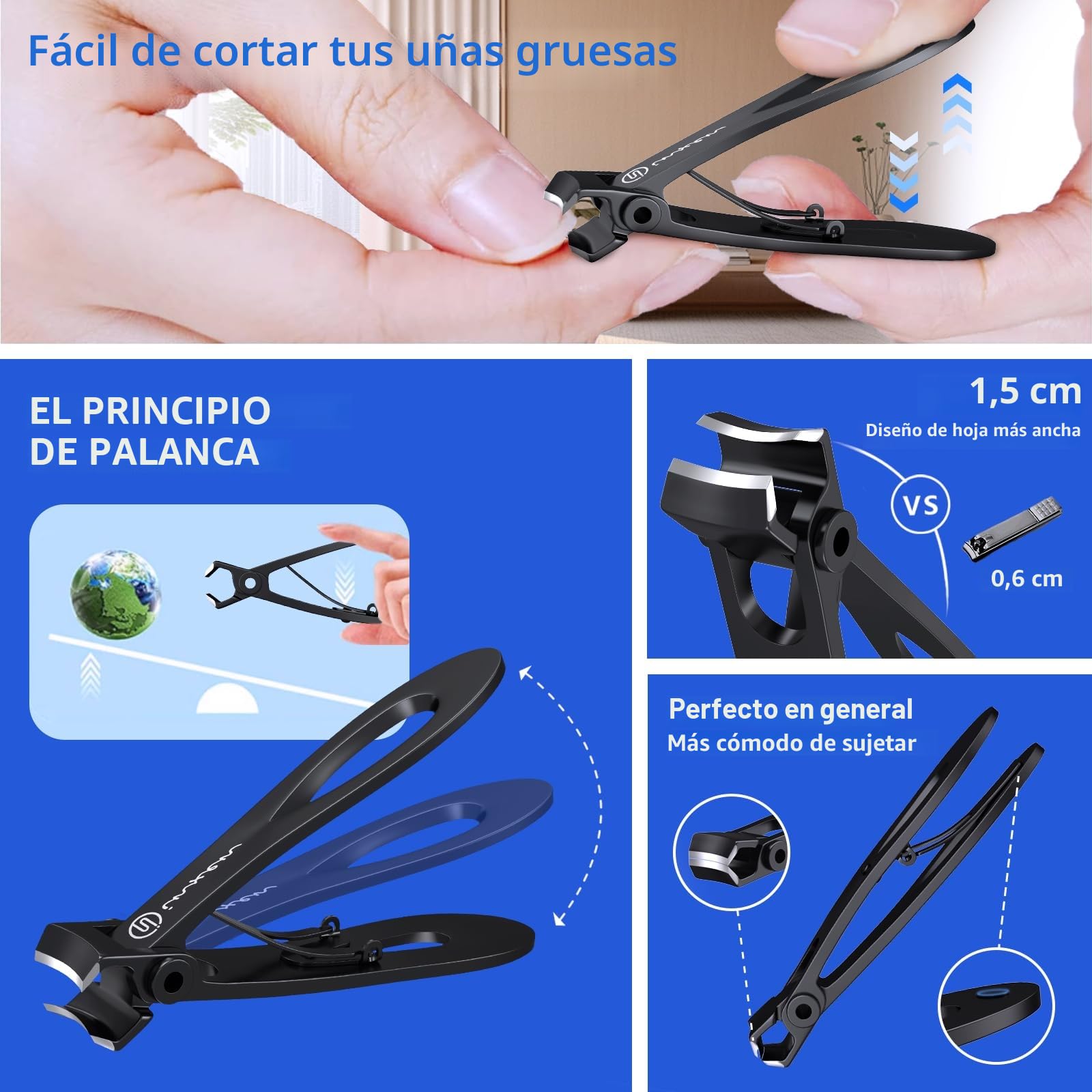 Cortauñas Profesional 3Pcs - Set de Cortauñas de Cabeza en Ángulo para Personas Mayores y Adultos - Afiladas para Uñas Gruesas - Manicura para Uñas de Manos y Pies