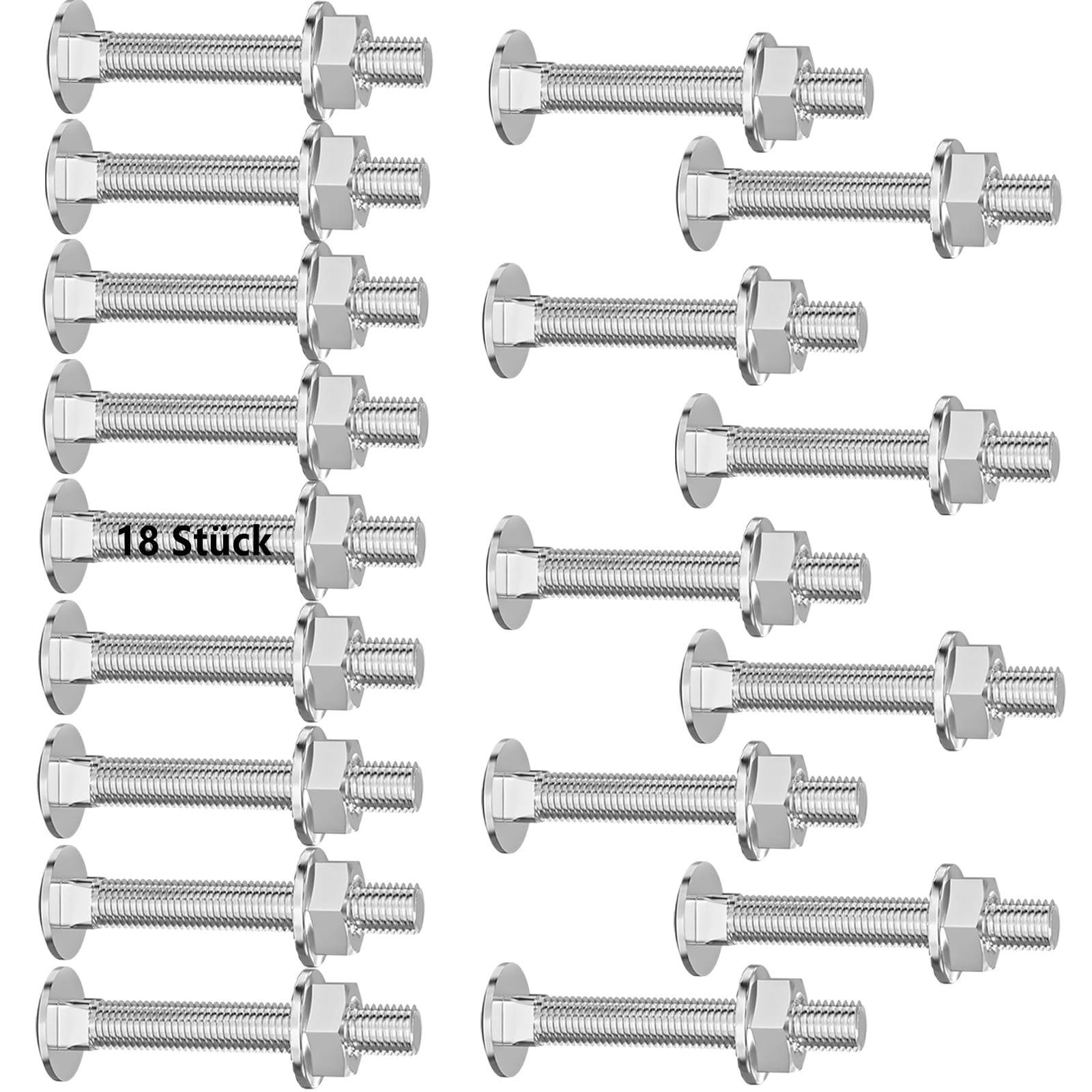 Lot de 18 boulons de carrosserie M6 x 40 mm, vis à tête bombée avec écrou à bride hexagonal, galvanisées DIN 603 (18 pièces) à tête ronde avec collet carré, filetage complet