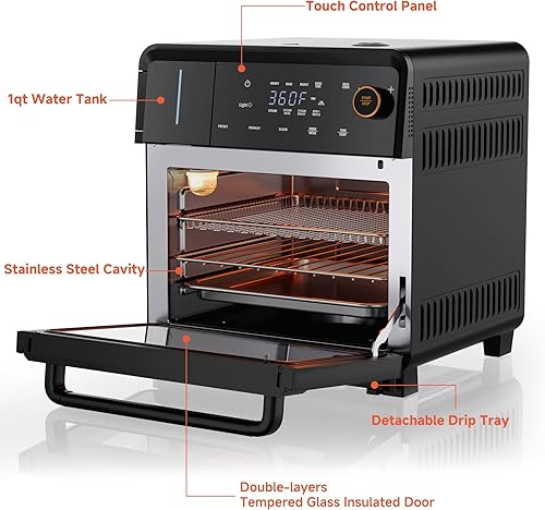 Miniatura 8 de OUNIN Combo de horno tostador y freidora de aire, horno de vapor de convección 11 en 1 con freidora de aire, vapor, doble cocción, horneado, asado,