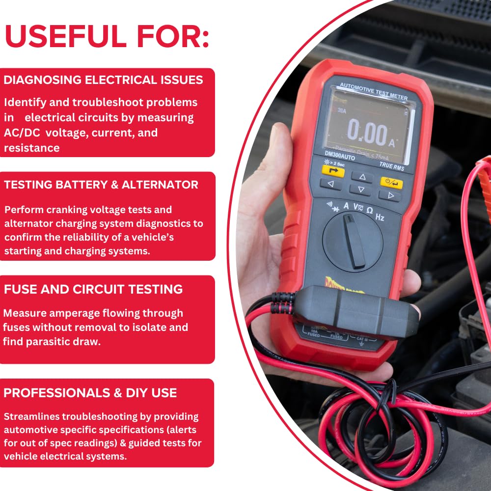 Power Probe DM300AUTO y PPDRAW Kit Diagnóstico Eléctrico, Multímetro True RMS con Monitor OBDII de Consumo Parasitario, Tests Batería y Carga 12V 24V