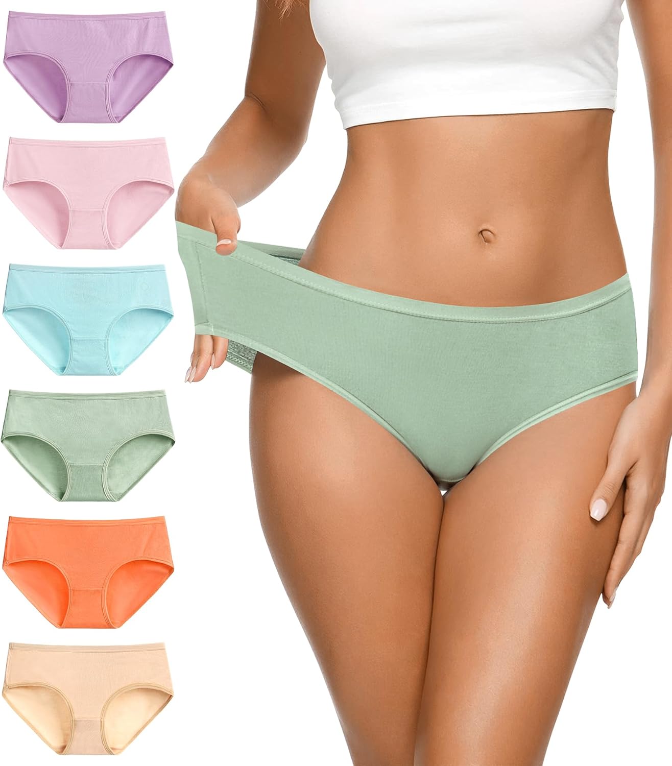 Eiggam Women's Cotton Bikini Panties,High-Cut Full Coverage Stretch Cool Underwear for Women