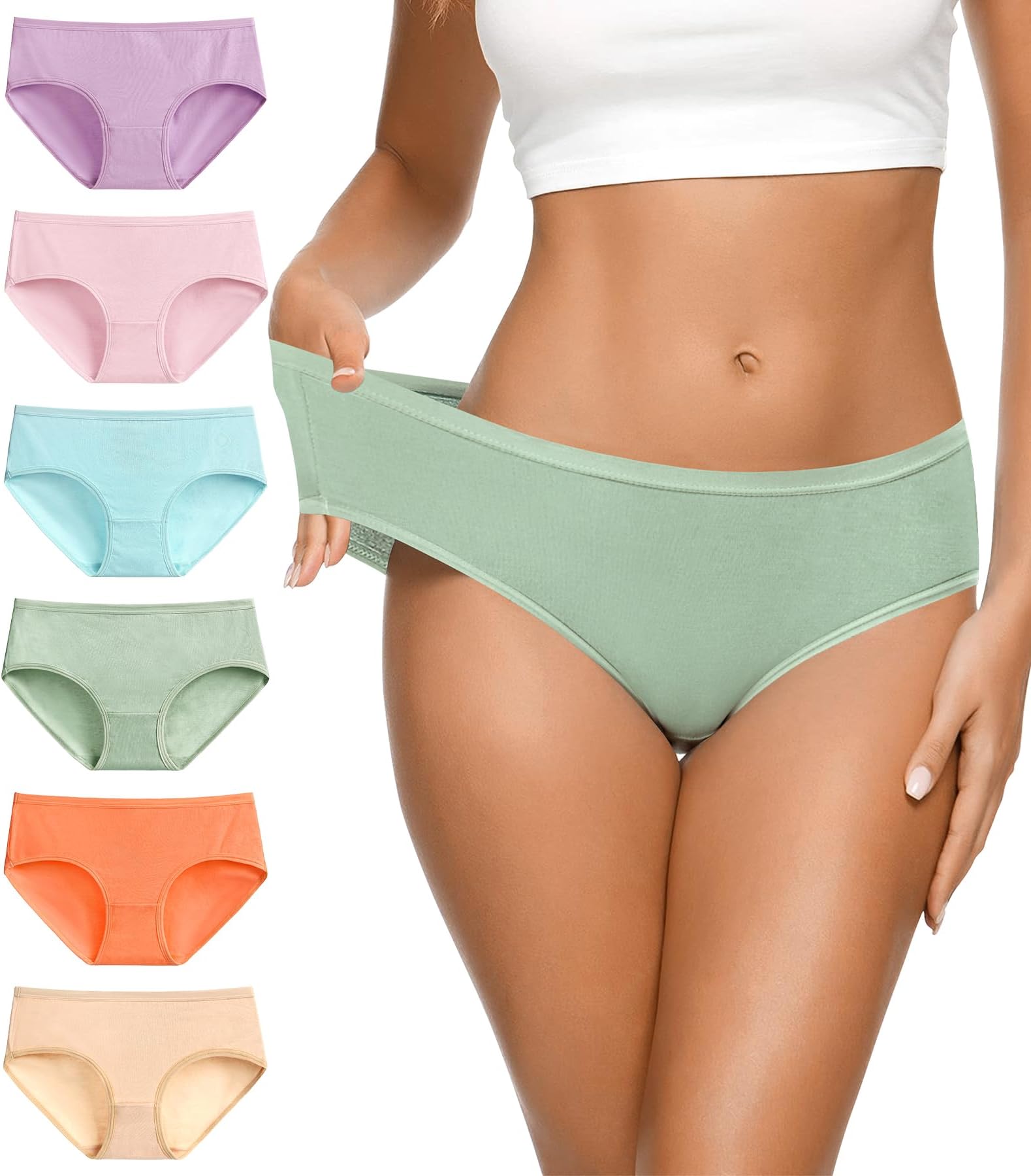 Eiggam Women's Cotton Bikini Panties,High-Cut Full Coverage Stretch Cool Underwear for Women