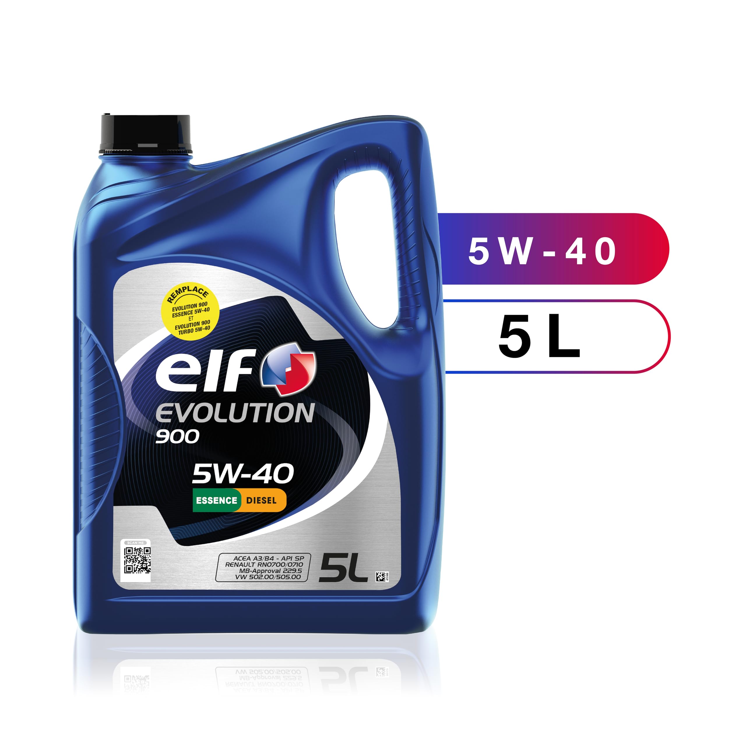 ELF EVOLUTION 900 5W-40, Huile moteur essence et Diesel, 5 litres