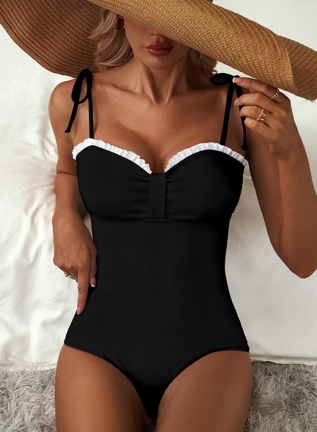 Herseas Women’s Striped One Piece Swimsuits Tie Shoulder High Cut Tummy Control Bathing Suit 2026 Summer Beach Swimwear - Image 3