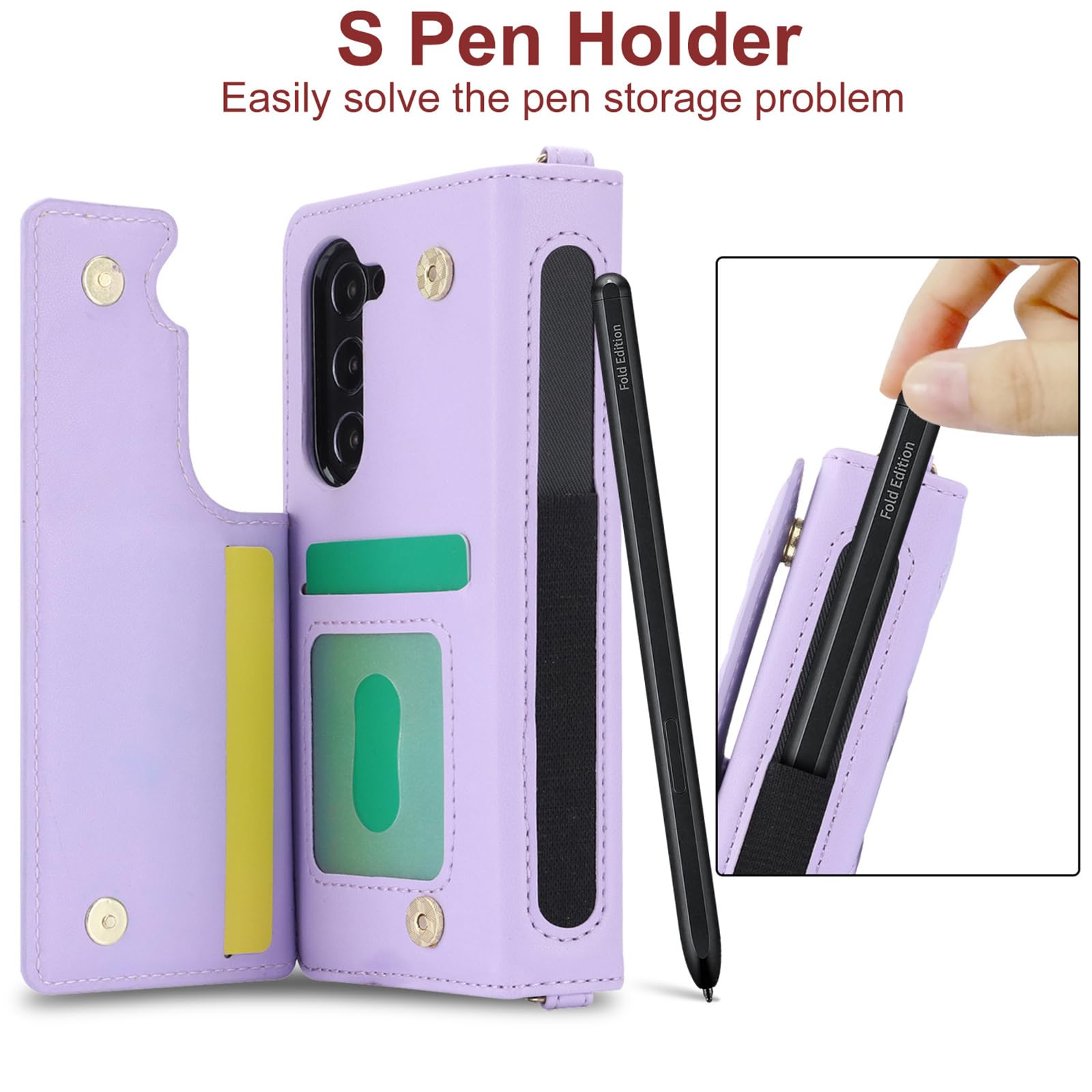 Pokrowiec w stylu portfela do Samsung Galaxy Z Fold 7, luksusowe skórzane etui z klapką z przegródkami na długopisy pasek na nadgarstek smycz pokrowiec ochronny, różowy, składany 7