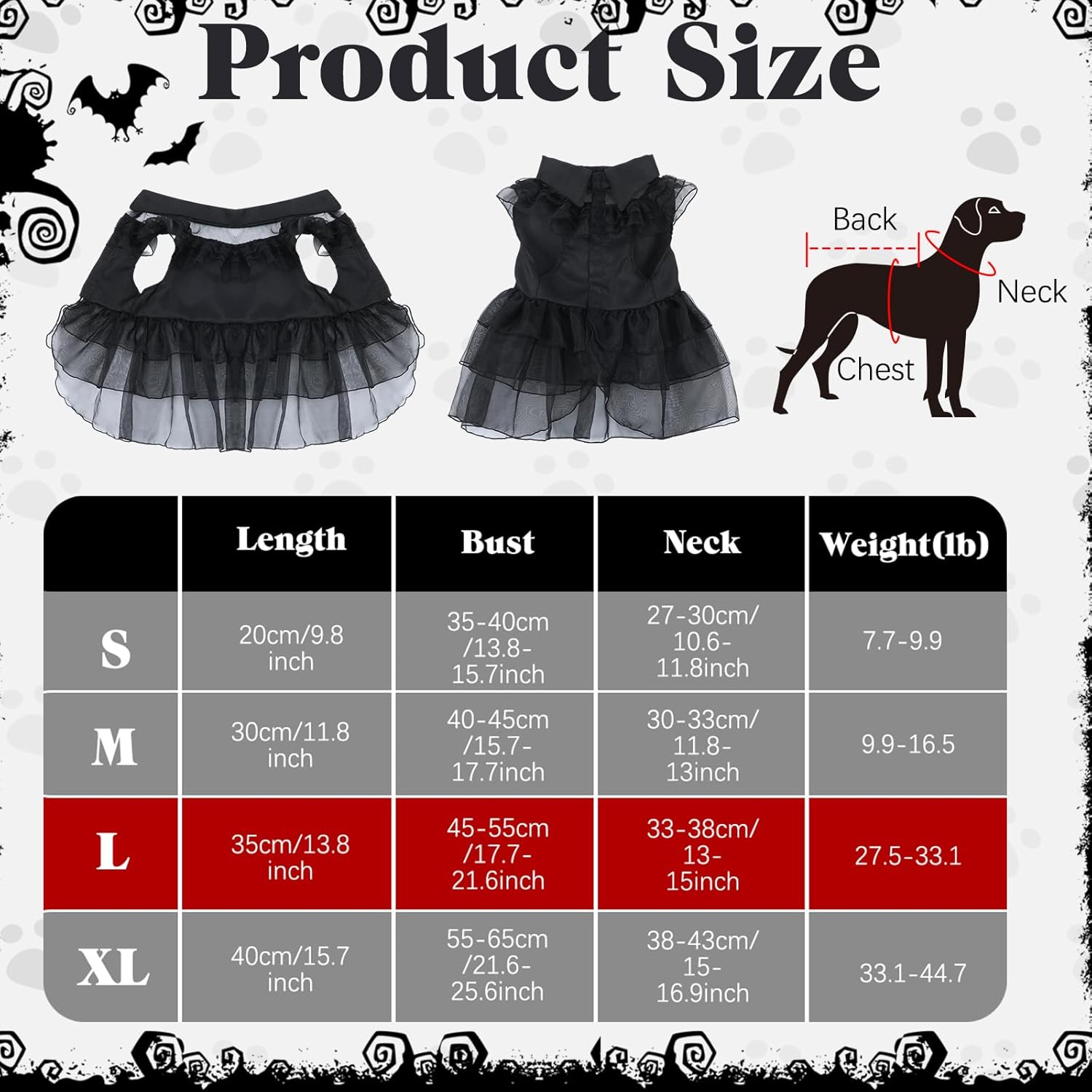Coume 3 Pcs Halloween Dog Costumes for Dog with Belt and Wig Black Cute Pet Costume Dress for Puppy Dogs Cats Cosplay Halloween Birthday Party Outfit (L)