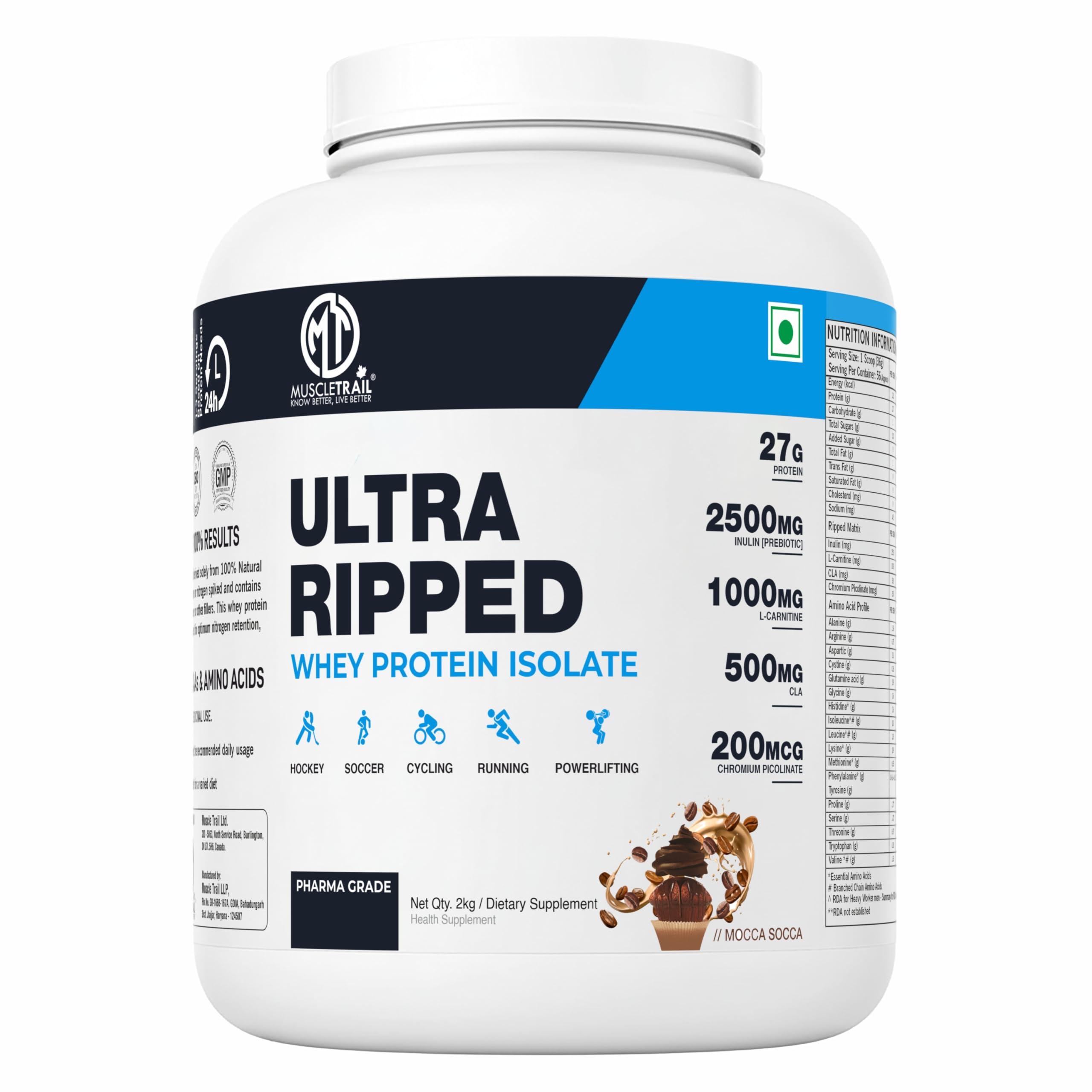 MuscleTrail Pharma Grade Ultra Ripped Whey Protein Isolate - Premium Protein for Men & Women - 27g Protein per Serving - Supports Muscle Growth, Strength & Recovery - L-Carnitine (2KG, Cookies & Cream) — Amazon image 22